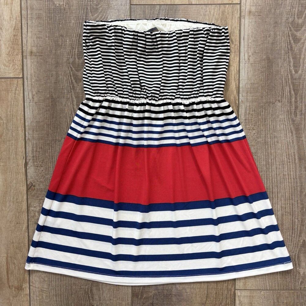 Outback Red Women Strapless Top Sz M Red Blue Stripes Nautical Beach 4th of July - Picture 5 of 11